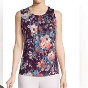 Calvin Klein Sleeveless Multicolor‎ Floral Aubergine Blouse XL NWT